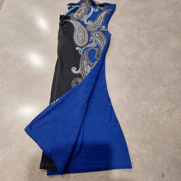 LE CHATEAU Women's Paisley Print Sleeveless Knit Top - Royal Blue/Black -XXS/TTP - Picture 5 of 6